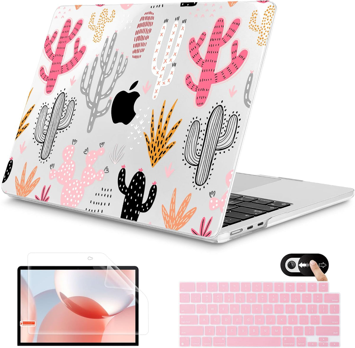 Mektron for 2025 M4 MacBook Air 13.6 Inch A3240 Case Fits 2023 A2681 M2 2024 A3113 M3 Chip with Liquid Retina Display Touch ID, Printed Plastic Hard Shell Cover for MacBook Air 13.6", Colorful Cacti