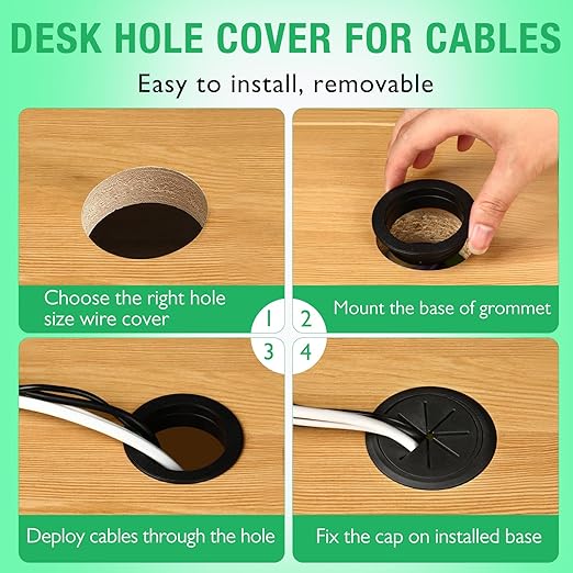 EASYEAH 2 Pcs Desk Grommet 2"/50 mm, Desk Hole Cover for Cables, Cable Grommet ABS Plastic, Desk Hole Grommet for Home & Office Pc, Detachable Cable Cord Organizer,Coffee