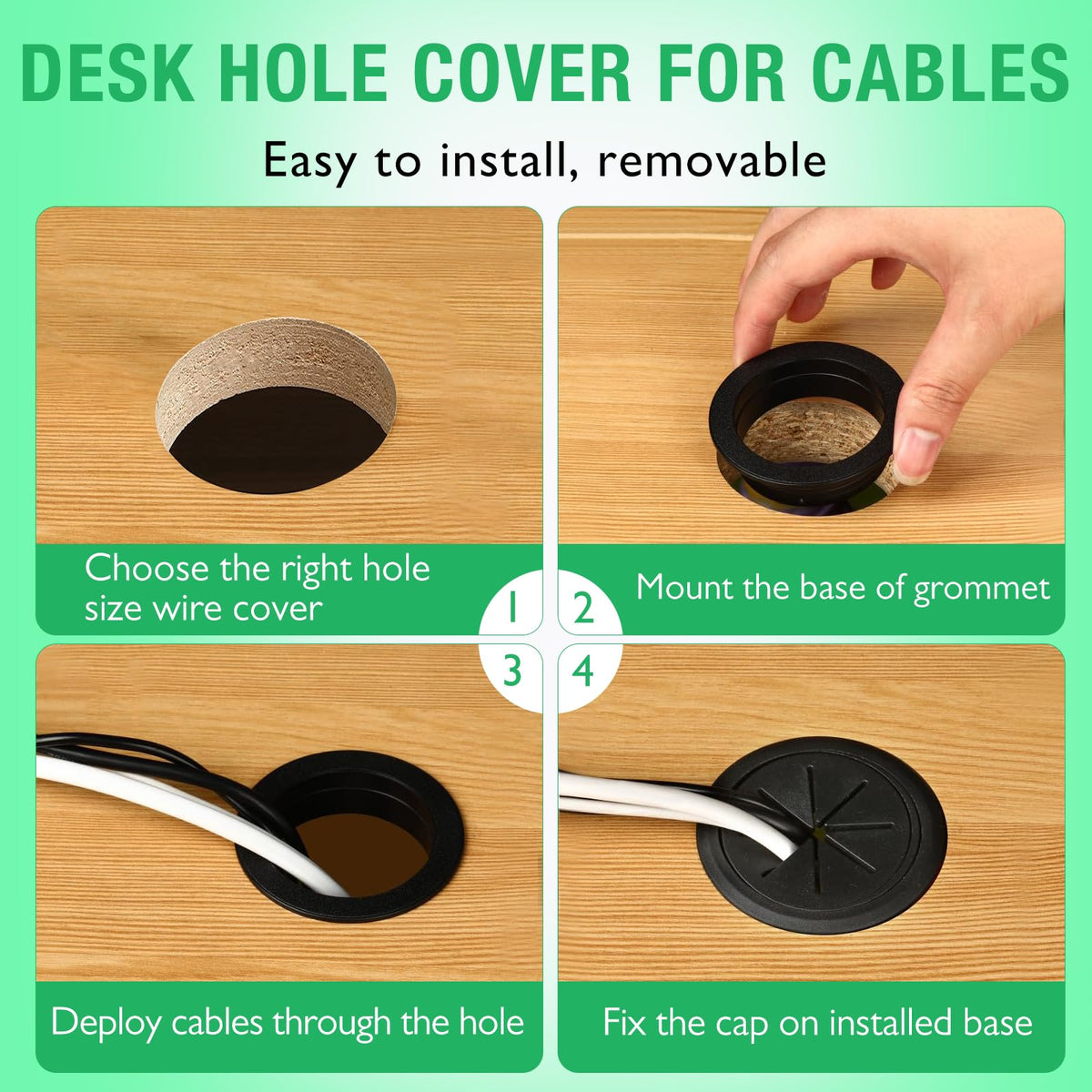 EASYEAH 2 Pcs Desk Grommet 2"/50 mm, Desk Hole Cover for Cables, Cable Grommet ABS Plastic, Desk Hole Grommet for Home & Office Pc, Detachable Cable Cord Organizer,Coffee
