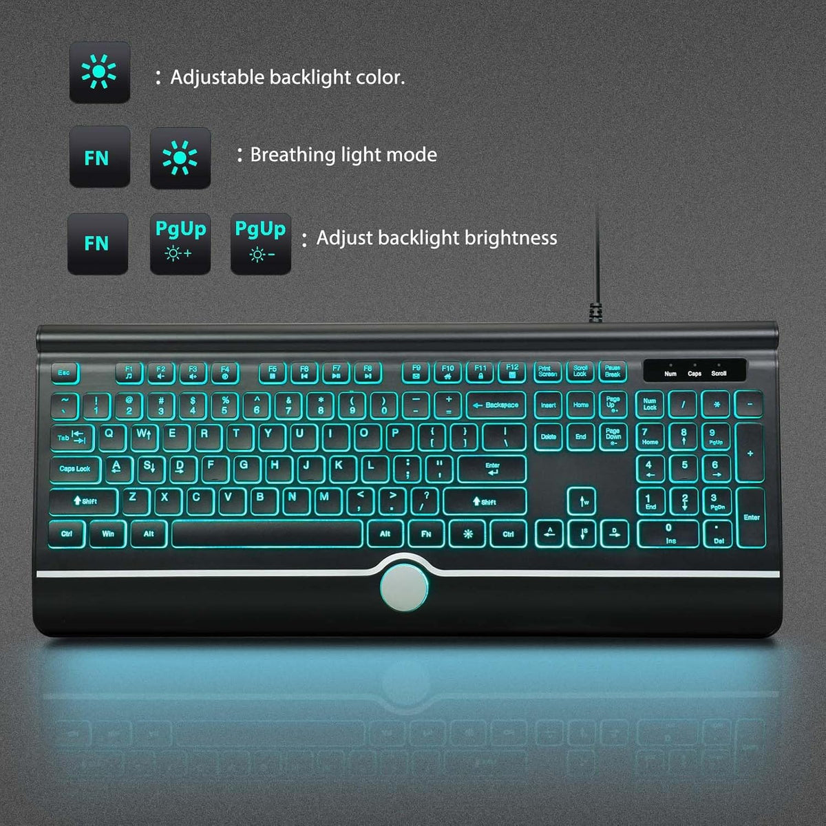 HeengYanson 7-Color Wired Keyboard and Mouse Combo, Backlit Computer Keyboards with Wrist Rest, Light Up Keyboard Easy
