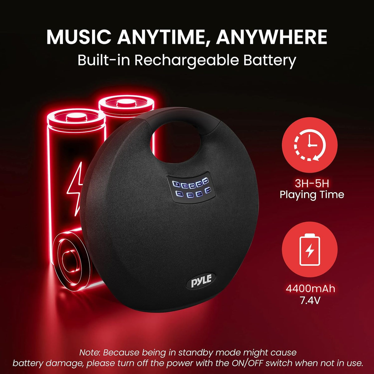 Pyle Wireless Portable Bluetooth Speaker, with Built in Rechargeable Battery, Wireless Microphone, Clear Surround Sound, 220 Watt Waterproof Speaker for Indoor and Outdoor Activities