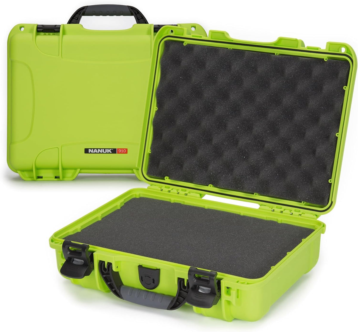 NANUK 910 Hard Case with Customizable Cubed Foam, IP67 Waterproof, Dustproof and Impact Resistant, 14.3” x 11.1” x 4.7”, Rugged Construction for Ultimate Protection, Made in Canada – Lime