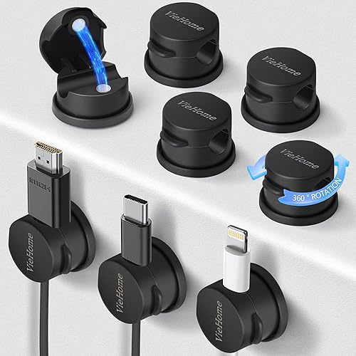 VieHome 8 Pack Magnetic Cable Management Clips - Ideal Cord Holder for Nightstand, Desk, Charger Holder - Phone Cord Holder w/360 Rotation