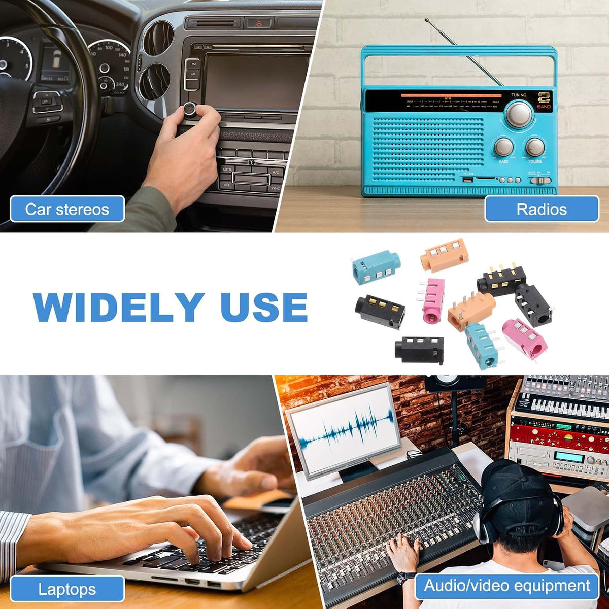10Pcs 1/8" 3.5mm 4 PJ-320A MP3/MP4 uxcell Stereo Jack Socket, Pin PCB Mount Female Socket Headphone Audio Connector