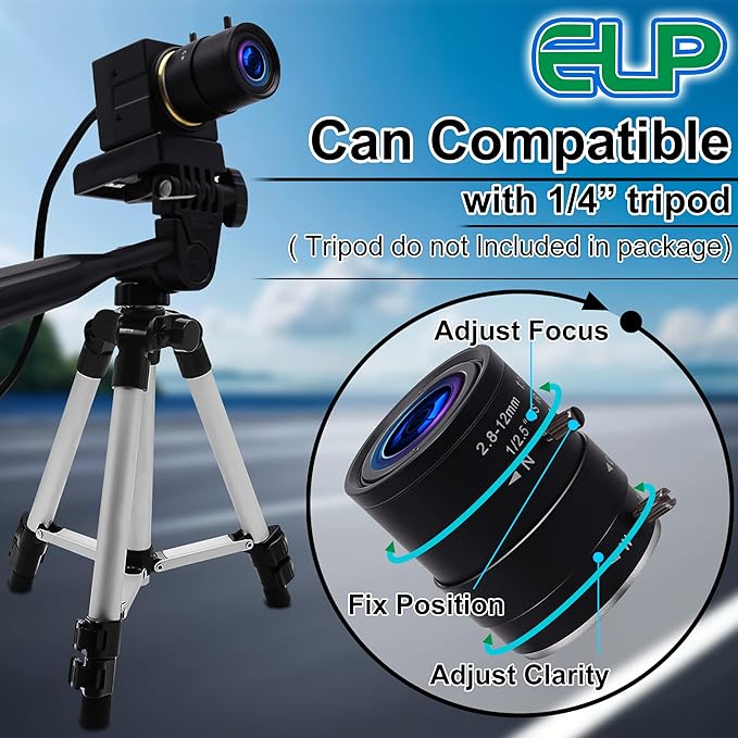 5mp USB Camera with Zoom 2.8-12mm Lens Webcam Variable Focus PC Camera Mini UVC USB2.0 USB with Camera for Computer Manual Zoom Close-up Camera Industrial Varifocal Web Camera for Raspberry Pi Laptop