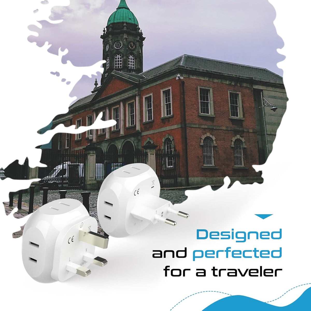 Ceptics Europe Travel Adapter Plug Set Schuko - 4 Input - Ultra Compact - Light Weight Type C, Type G - USA to Any Type C, G Countries UK, Ireland, Germany, France - 4 Pack (PT-9C-7-4PK),White