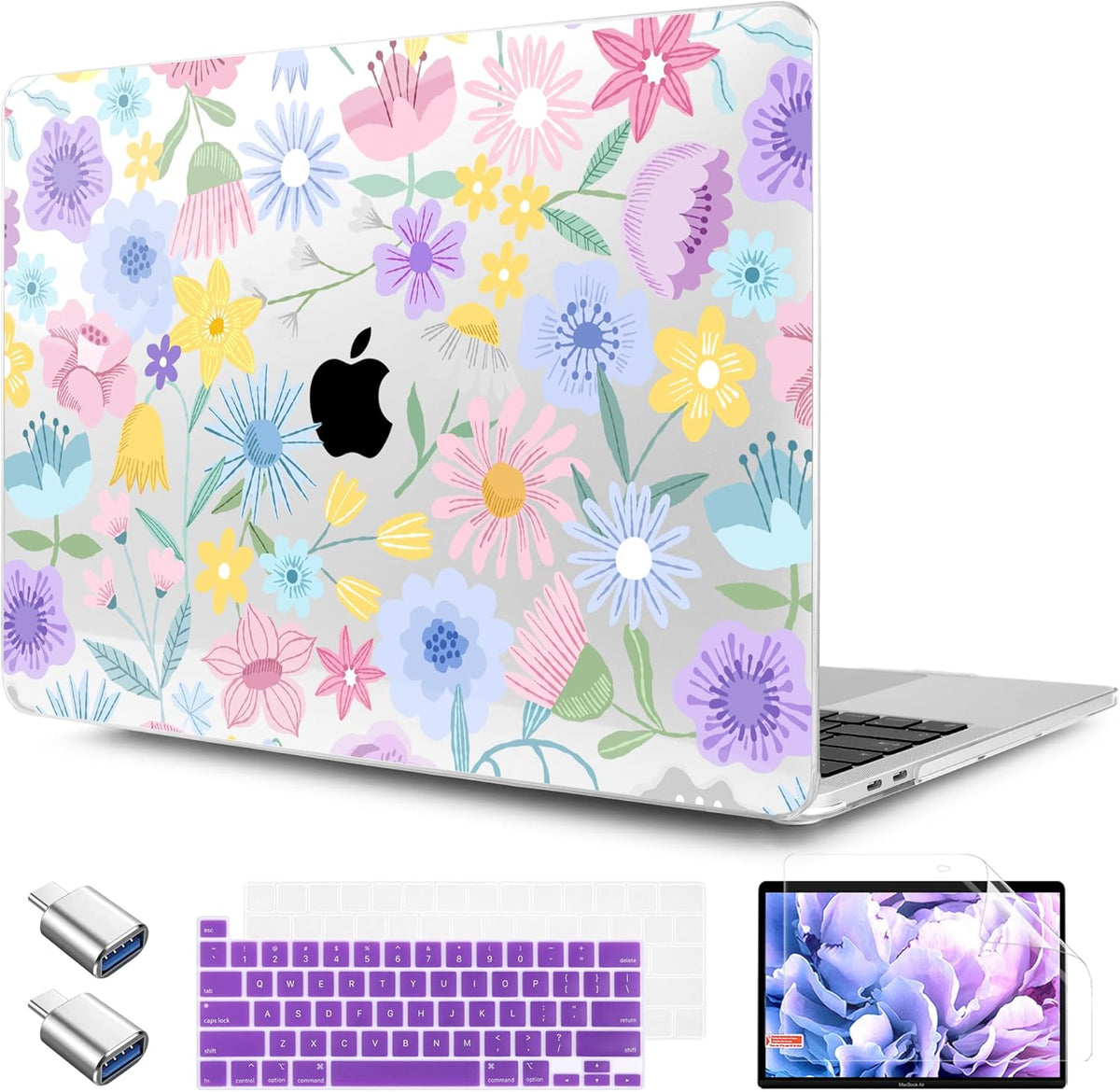 TWOLSKOO Compatible with MacBook Pro 13 inch Case 2023-2016 A2338 M2/M1 A2251 A2289 A2159 A1989 A1706, Plastic Hard Shell Cover & Keyboard Skin & Screen Protector, Spring Blooms