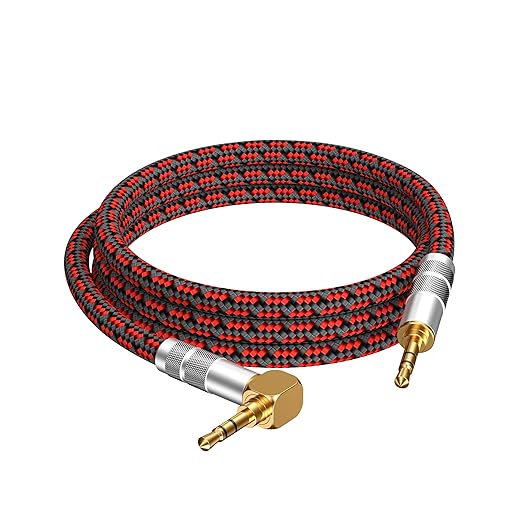 Primeda Audiophile High Purity Copper Aux Audio Cable 3.5mm Male to 3.5mm Male Audio Auxiliary Cord Gold-Plated Stereo HiFi Adapter Cable (Straight to Right Angle, 3.2ft/1m)