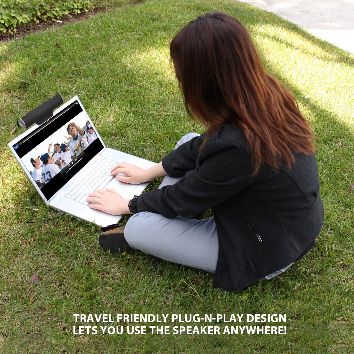 GOgroove SonaVERSE USB Speakers for Laptop Computer - USB Powered Mini Sound Bar with Clip-On Portable External Speaker