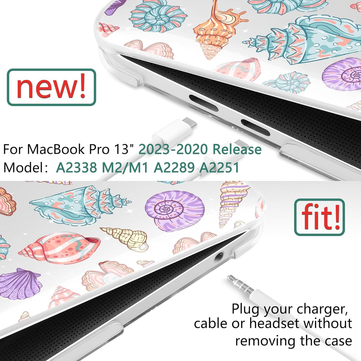 TWOLSKOO Compatible with MacBook Pro 13 inch Case 2023-2016 A2338 M2/M1 A2251 A2289 A2159 A1989 A1706, Plastic Hard Shell Cover & Keyboard Skin & Screen Protector, Colorful Shells