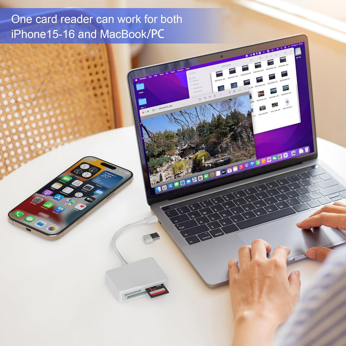SD Card Reader, 4 in 1 USB C to CF/SD/TF/MS Card Reader with USB to USB C Adapter Memroy Card Reader for iPhone 15/16 Pro Max iPad Pro MacBook Pro/Air iMac M1/M2/M3/M4 Android Phone/Tablet PC