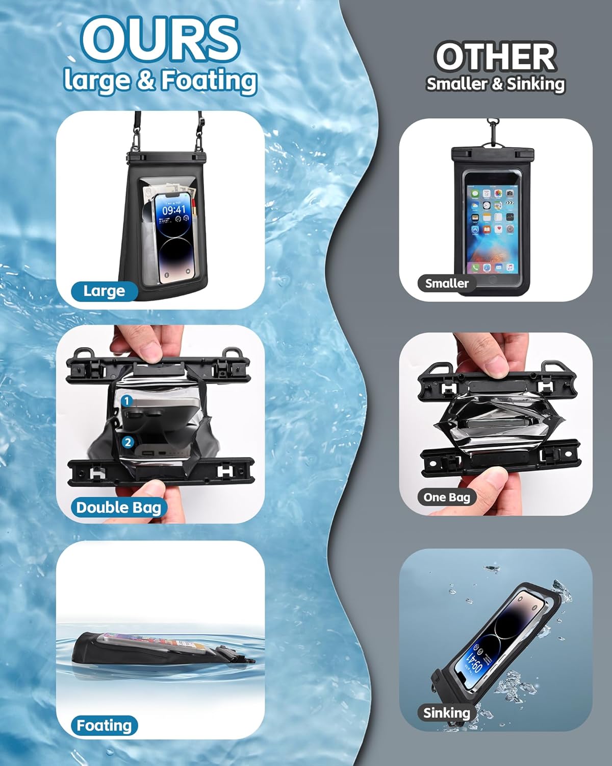2L Large Waterproof Phone Pouch - [Oversized] [Floating] Waterproof Pouch for iPhone Galaxy Google and More, IPX8 Waterproof Dry Bag for Beach Vacation Belongings