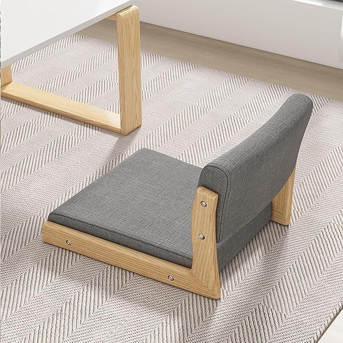 BTZHY Floor Chair Tatami Chair with Backrest Meditation Floor Chair Portable Legless Chair Wood Lazy Sofa Floor Window Balcony Living Room Chair(Smoke Grey 1)