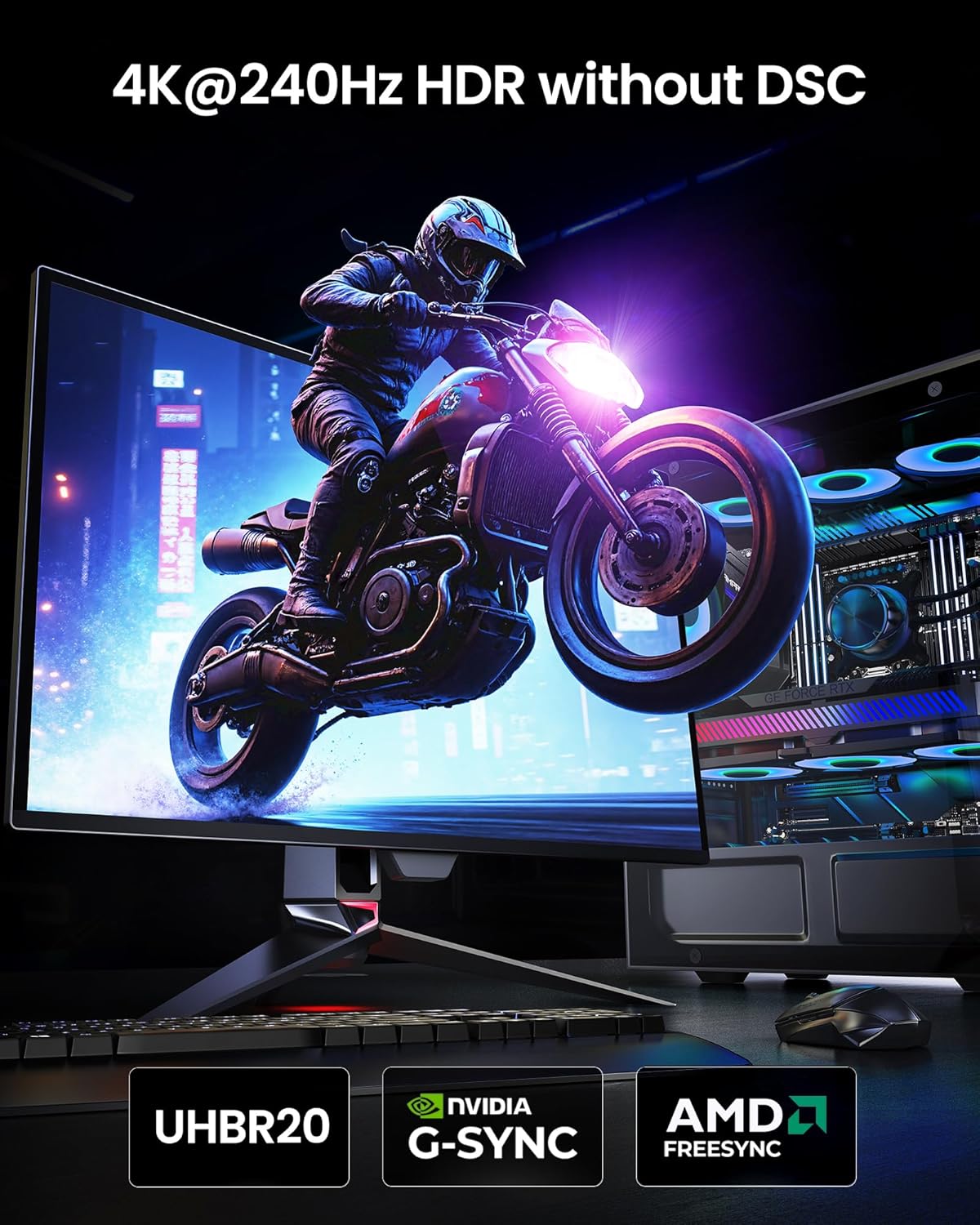 80Gbps 2.1 6.6FT, [16K@60Hz, 8K@240Hz, 4K@480Hz 240Hz] DP80 DSC1.2a 5090 7900XTX Silkland DisplayPort Cable [VESA