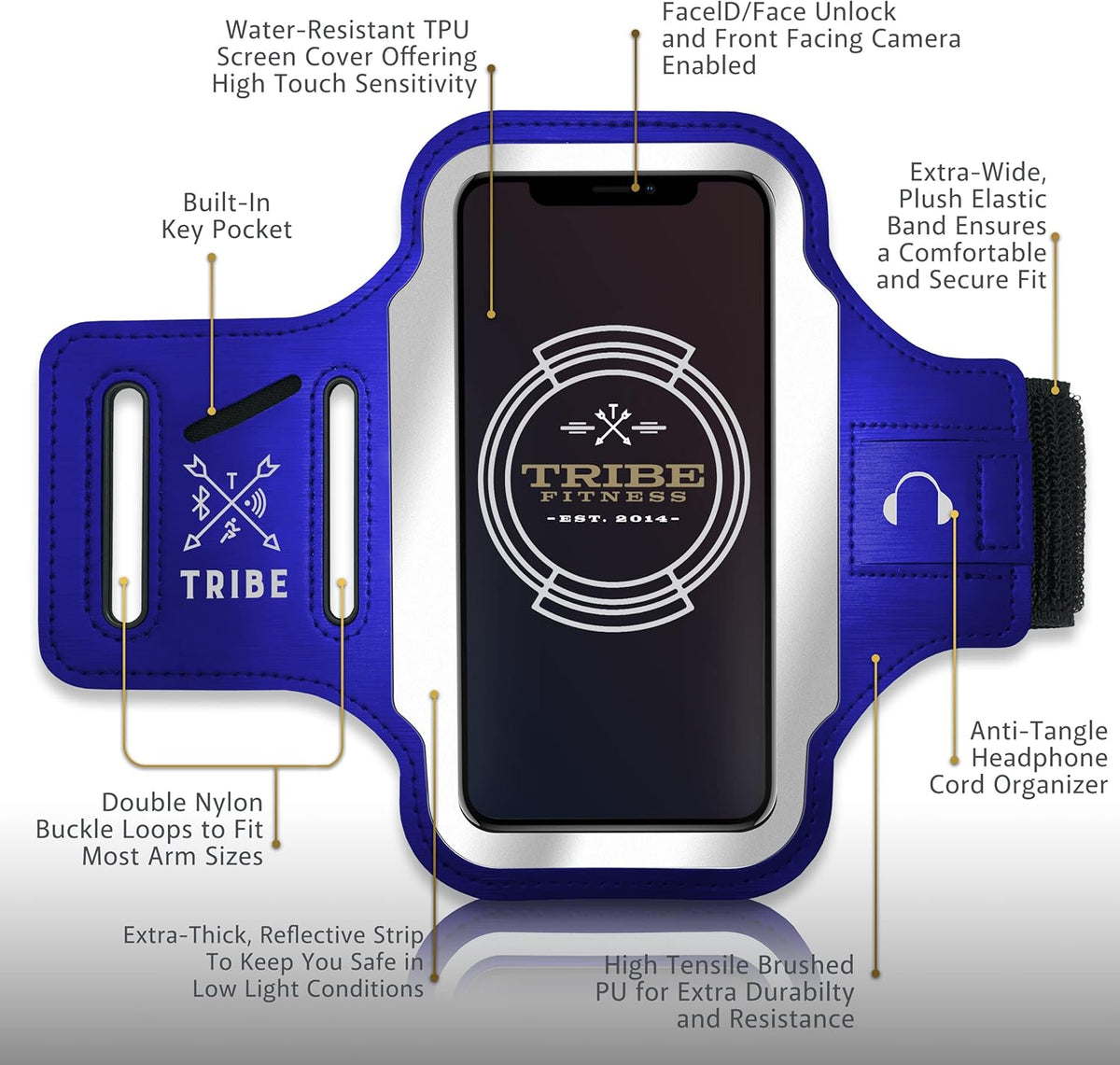 TRIBE Running Phone Holder Armband. iPhone & Galaxy Cell Phone Sports Arm Bands for Women, Men, Runners, Jogging, Walking, Exercise & Gym Workout. Fits All Smartphones. Adjustable Strap, CC/Key Pocket