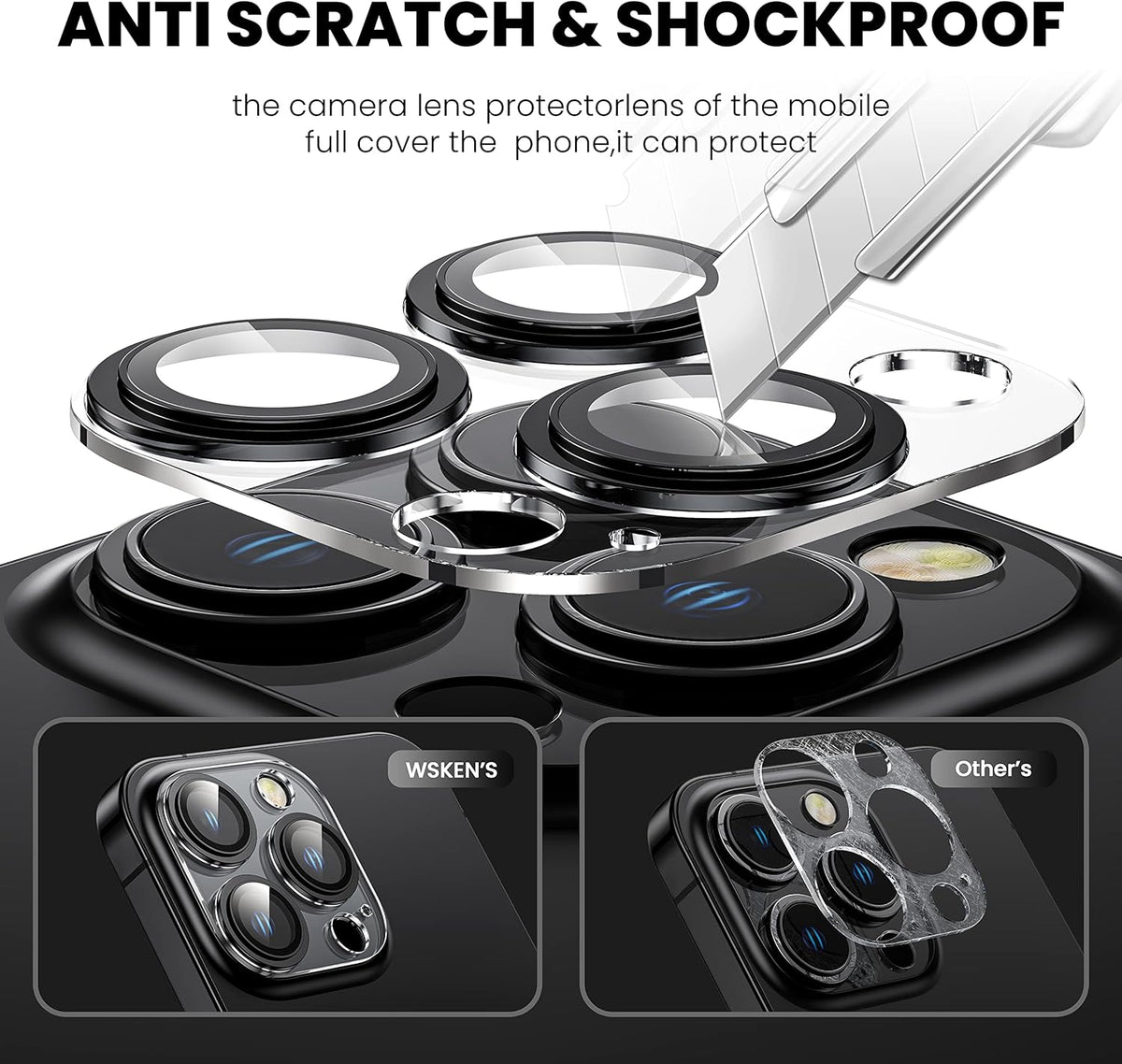 [2 in 1] for iPhone 14 Pro/iPhone 14 Pro Max Camera Lens Protector,Full Protective Metal Ring + HD Tempered Glass Camera Screen Protector Cover Film Accessories, Space Black