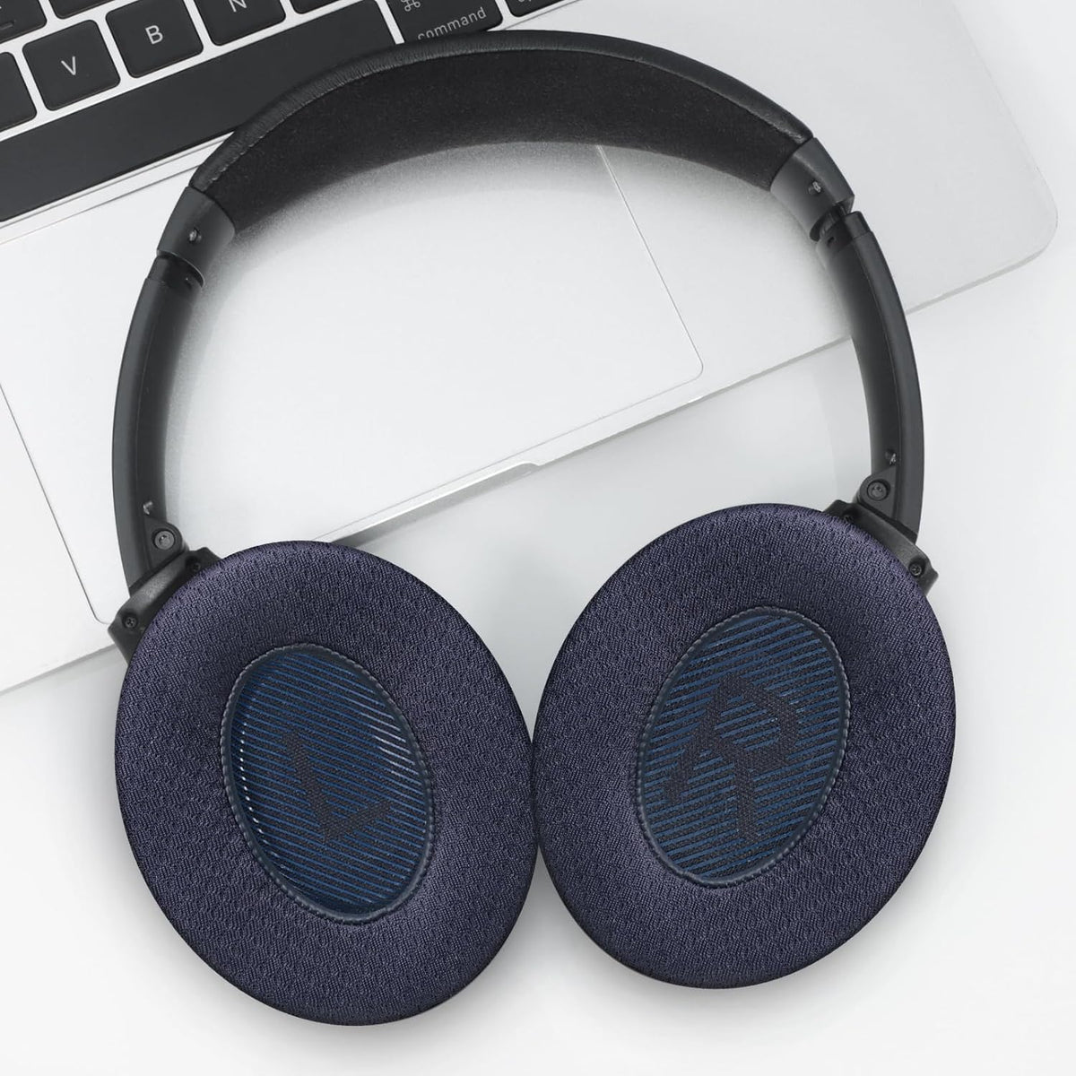 Cooling Gel Headphones Replacement Ear Pads for Bose Quiet Comfort QC35, Mesh Soccer Net Fabric Breathable Sports Fabric, Extra Thick & Cooler for Longer, Softer Memory Foam - Blue