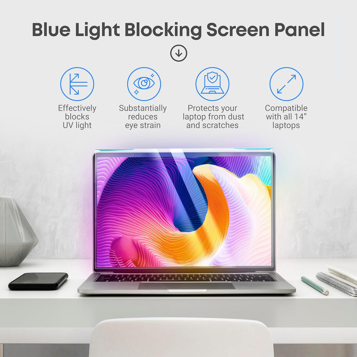 VINTEZ Blue Light Screen Protector for 14 Inch Computer Monitor and Laptop – Anti-UV Blue Light Blocking Film for Desktop PC, Eye Protection Filter, 12.6" x 8.1", 2 Pack