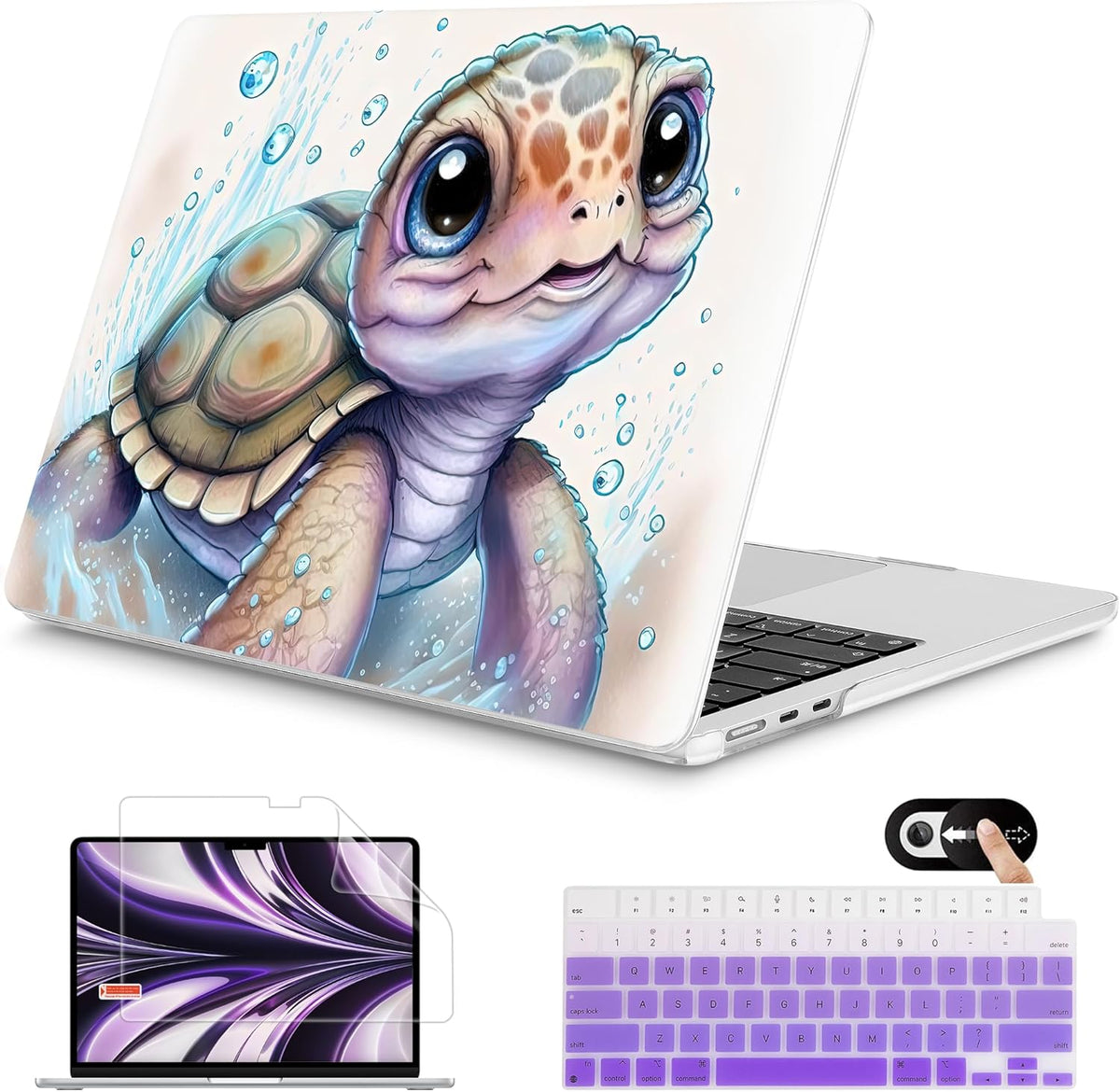 Mektron for 2024 M3 MacBook Air 13.6 Inch A3113 Case Fits 2022 2023 A2681 M2 Chip with Liquid Retina Display Touch ID, Printed Plastic Hard Shell Cover for MacBook Air 13.6", Cute Turtle