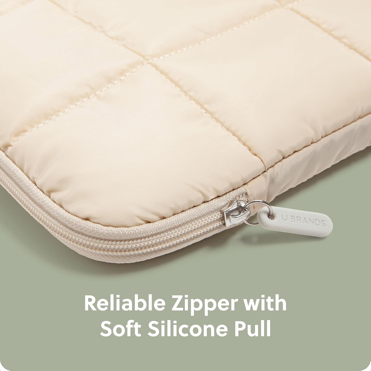 U Brands Nylon Puffer Zipping Medium Laptop Sleeve, 9.75" x 13", Computer Accessories, Laptop Bag for MacBook Pro, MacBook Air, Chromebook, HP Computer, Sand Beige
