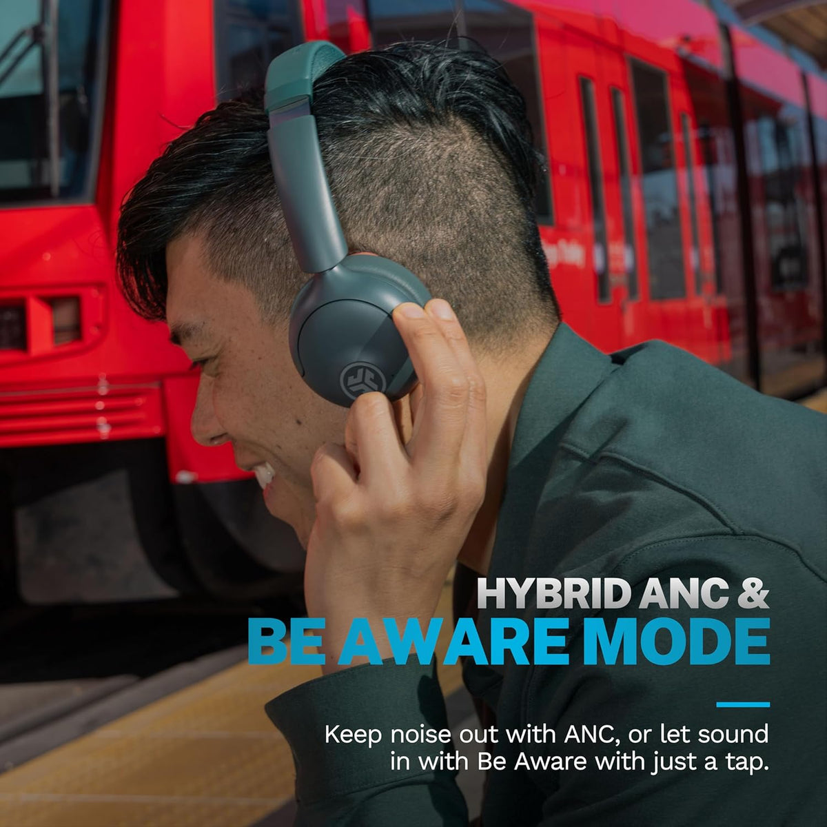 JLab Go Lux ANC Wireless Headphones, Sage, Hybrid Active Noise Cancelling, Premium On-Ear Bluetooth Headset, Customizable Sound, Be Aware Mode, Cloud Foam Comfort, Multipoint Connection