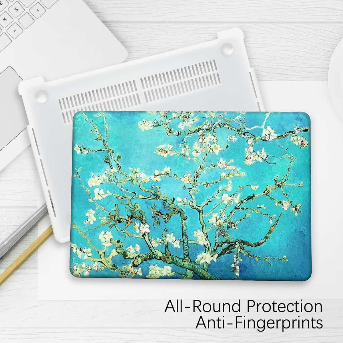 Berkin Arts Compatible with MacBook Air 13 inch Cover, 2022-2018 Release A1932 with Touch ID with Keyboard Cover & Screen Protector Cloisonnism (Almond Blossom by Van Gogh)