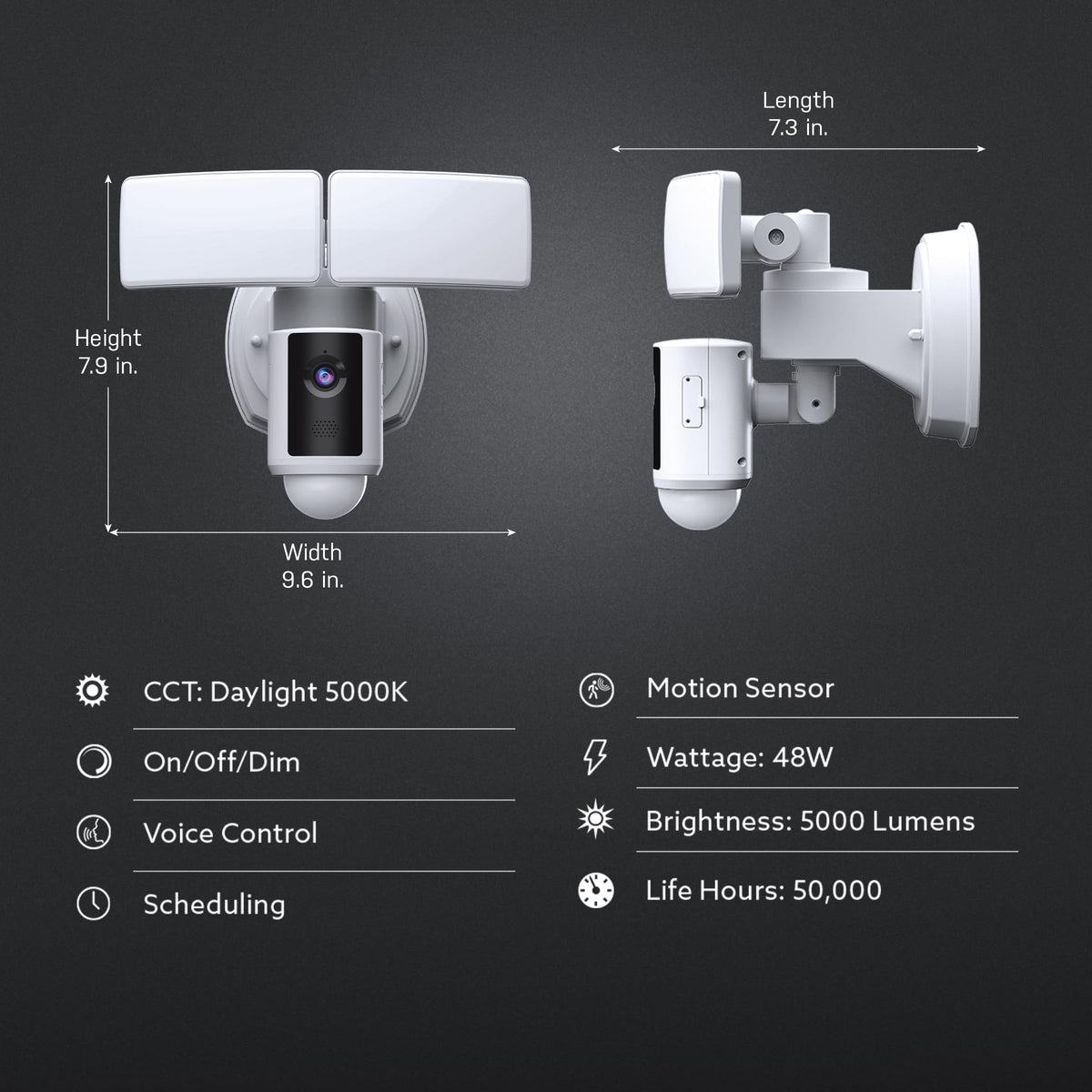 Feit Electric SEC5000/CAM/WIFI Outdoor LED Smart Security Camera with Motion Sensor, 2-Way Audio, 5000 Lumens Floodlight, Works with Alexa and Google