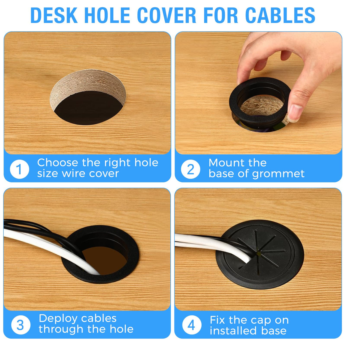 BOPOREAE 4 Pcs Desk Grommet 2-1/16" (53mm), Desk Hole Cover for Cables