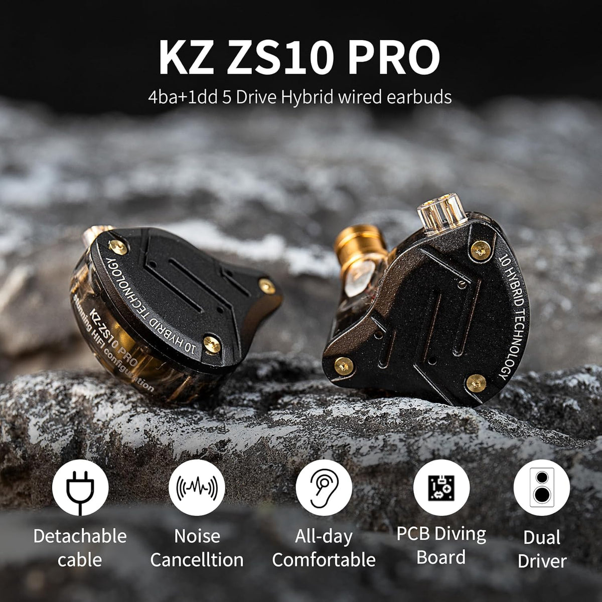 Gaming Earbuds Headphone, KZ ZS10 Pro Gaming for IEM Earphone, KZ in Ear Monitor IEM HiFi Earphone Earbuds with 5 Driver 4BA 1DD with Detachable 0.75mm 2 Pin Cable for Singer (Purple No Mic)…