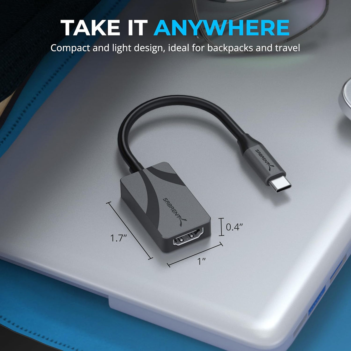 SABRENT 8K USB Type-C to HDMI Adapter - 8K@30Hz & 4K@120Hz, HDR10/Dolby Vision, VRR & FreeSync, Compatible with Laptops, Tablets, Smartphones, Portable Gaming Systems, Aluminum Design (DA-CH8K)