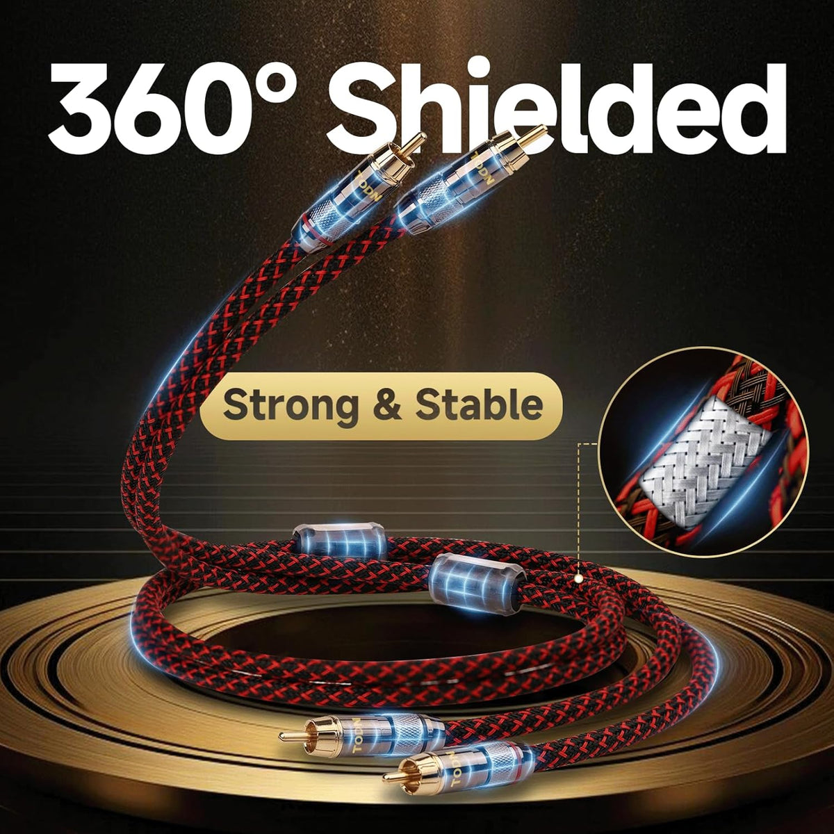 TODN RCA Cables for Audiophile 3ft HiFi Stereo Shielded RCA to RCA Audio Cable for Car, Subwoofer, 4-Core OFC, 5μ Gold Plated Plug (3 foot/1m, 1 Pair)