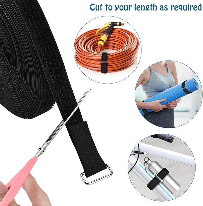 Nettbe 1"x19.7ft Hook and Loop Straps with 30 Buckles Adjustable Cut-to-Length Cable Ties - Reusable Nylon Fastening Tape Cable Straps for Storage or Organization (1in x 19.7ft)