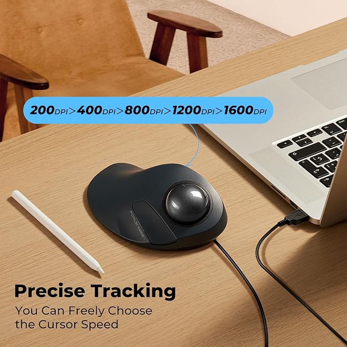 Wired Trackball Mouse for Large Hands Ergonomic Design Reduces Wrist &amp Muscle Strain Precision Tracking with Easy Index Finger Control Compatible with PC Laptop Windows Mac Black