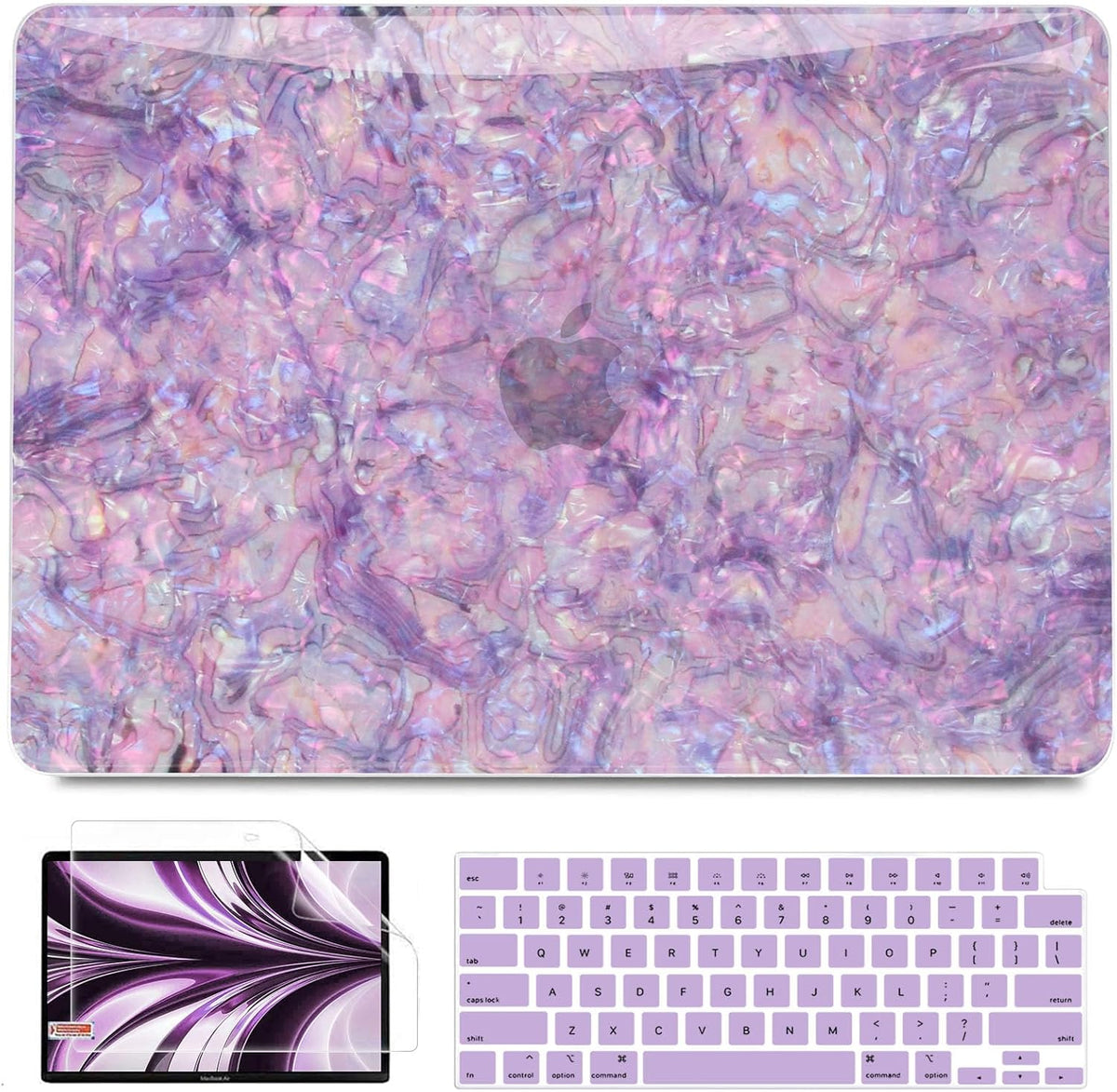 B BELK Compatible with MacBook Air 13 inch Case 2025 2024 2023 2022 M4 M3 M2 A3240 A3113 A2681, Plastic Hard Shell +Keyboard Cover +Screen Protector for MacBook Air 13.6 inch Case, Shiny Purple Pearl