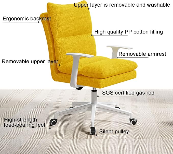 Office Chair Gaming Chair Computer Chair Ergonomic Computer Chair with Soft Removable Seat and Comfortable BackrestUpholstered Gaming Chair with Height Adjustable ArmrestFabric H