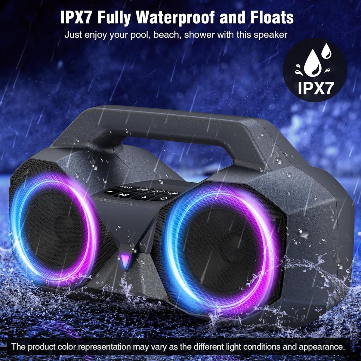 KMAG Bluetooth Speaker Wireless, 80W Loud Speaker with Deeper Bass, IPX7 Waterproof, 20H Playtime, Cool Lights, TWS, Portable Speaker for Home, Outdoor, Workshop, Party, Gift for All