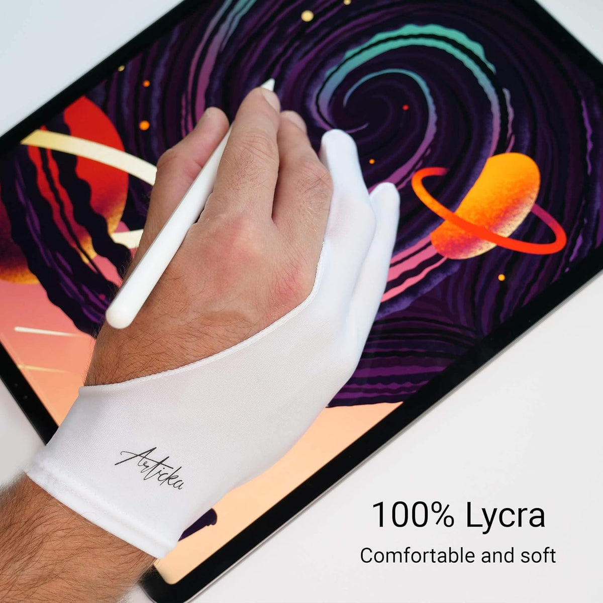 Articka Artist Glove for Drawing Tablet, iPad (Smudge Guard, Two-Finger, Reduces Friction, Elastic Lycra)