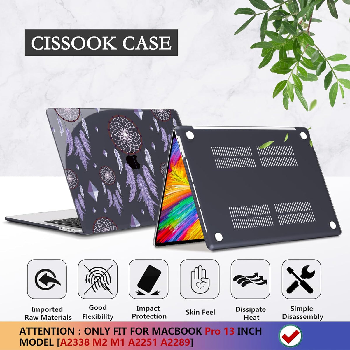 CISSOOK Compatible with MacBook Pro 13 inch 2025-2016 Release M2 M1 Chip A2338 A2251 A2289 A2159 A1989 A1706, Plastic Hard Shell Cover for MacBook Pro 13 with Touch Bar, Dream Catcher