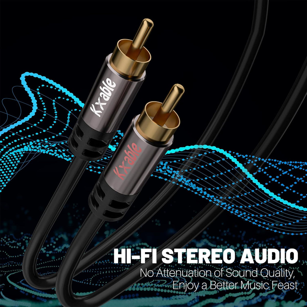 RCA Cable 25FT, 2RCA Male to 2RCA Male Stereo Audio Cable,【Oxygen-Free Copper, Hi-Fi Sound, Double Shielded】 2 RCA Car Audio Subwoofer Cord for Home Theater, HDTV, Amplifier, Hi-Fi System, Speaker