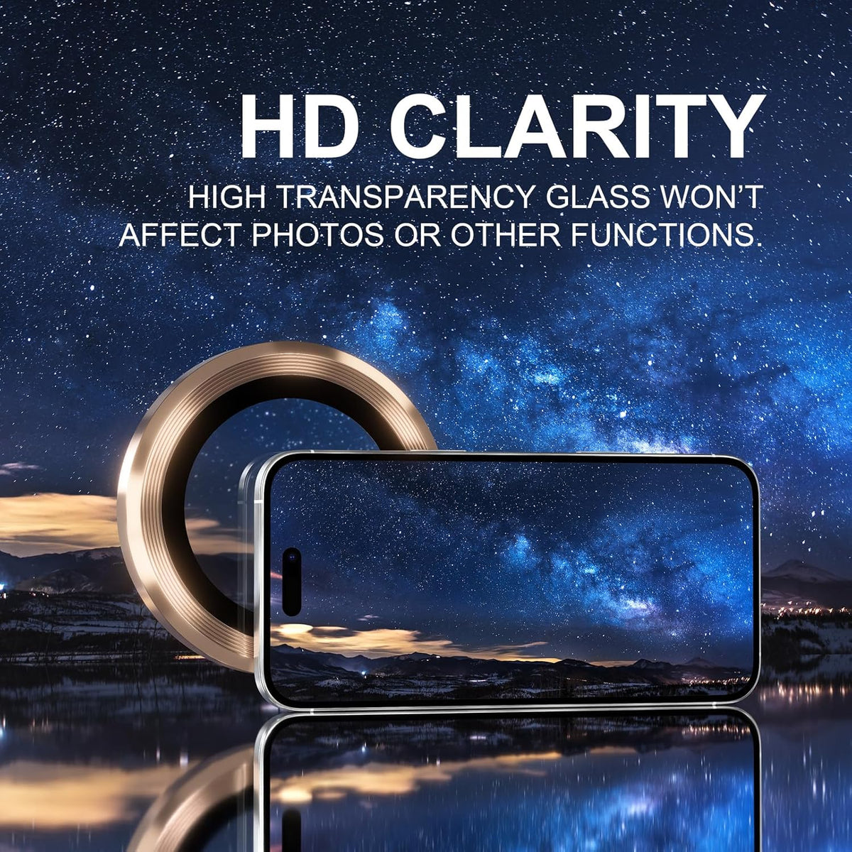 Choiche Compatible for iPhone 16 Pro/iPhone 16 Pro Max Camera Lens Protector, 9H Tempered Glass Camera Cover Screen Protector Metal Ring Decoration Accessories (Gold)