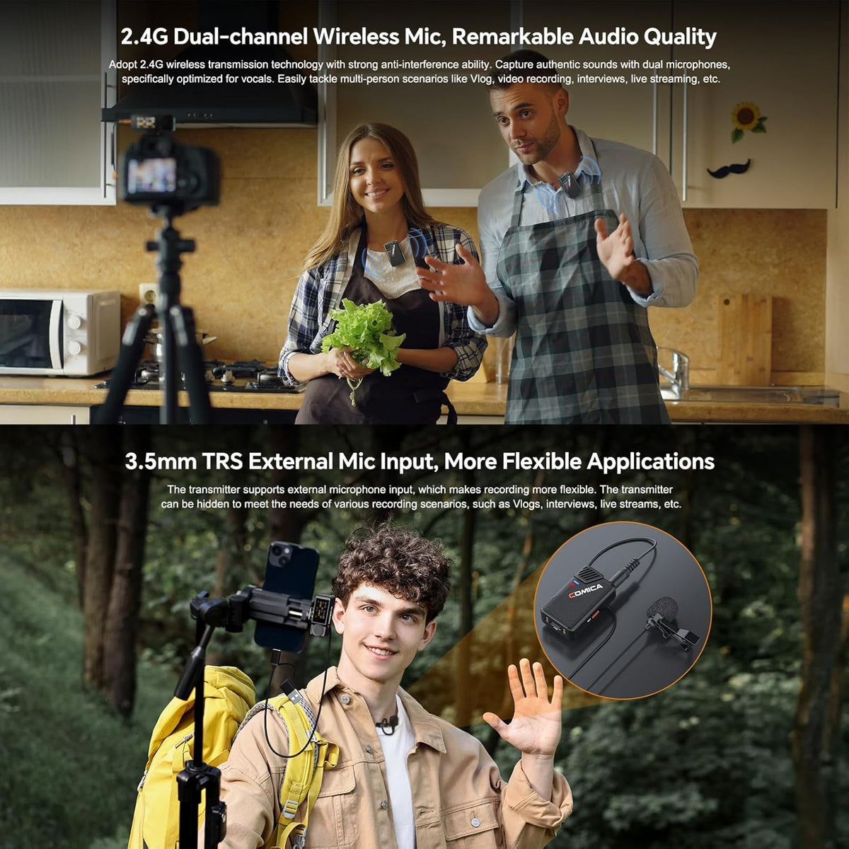 COMICA BooMax Wireless Lavalier Microphone for Cameras, Smartphones, 2.4G Internal Dual Lapel Mic with 32G Storage,Noise Cancellation,IPS Touchscreen for Vlogs, Interviews, Live Streamings,TikTok