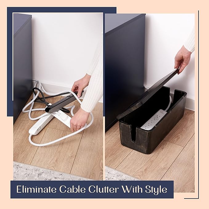 Large Cable Management Box - Cable Organizer Box and Power Strip Box for Electrical Cord Management - Hide Desk Cord and Floor Cables - Wire Storage and Organization for Cords