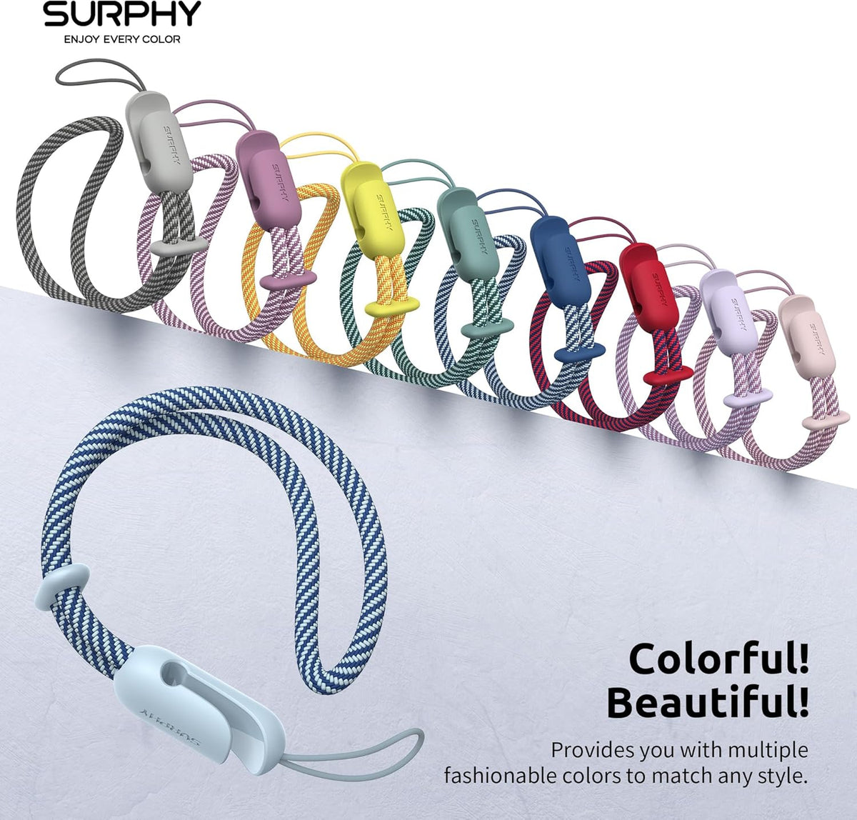 SURPHY 2 Pack Phone Lanyard for Cellphone Case, Phone Wrist Strap for Case, Cellphone Strap with 2-Color Braided, Charm Wrist Lanyard for Women, Cellphone Wrist Lanyard for Women, Lilac & Cloud Blue