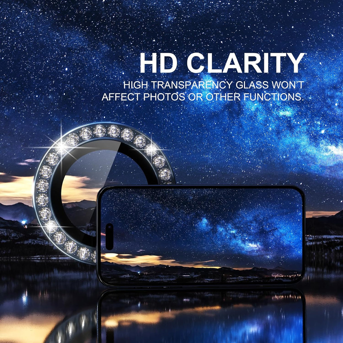 Choiche Compatible for iPhone 15 Pro/iPhone 15 Pro Max Camera Lens Protector Bling, 9H Tempered Glass Camera Cover Screen Protector Metal Ring Decoration Accessories (Diamond-Blue)