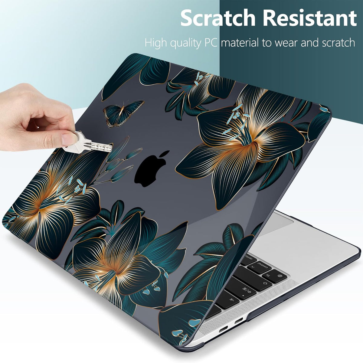 TWOLSKOO Compatible with MacBook Pro 13 inch Case 2023-2016 A2338 M2/M1 A2251 A2289 A2159 A1989 A1706, Plastic Hard Shell Cover & Keyboard Skin & Screen Protector - Golden Lilies