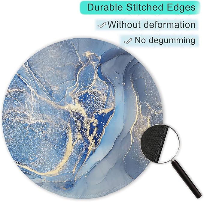 ITNRSIIET Round Mouse Pad with Stitched Edge Premium-Textured Waterproof Non-Slip Rubber Base Desktop Protection Mat Diameter 8.7 inches, Blue Marble Texture