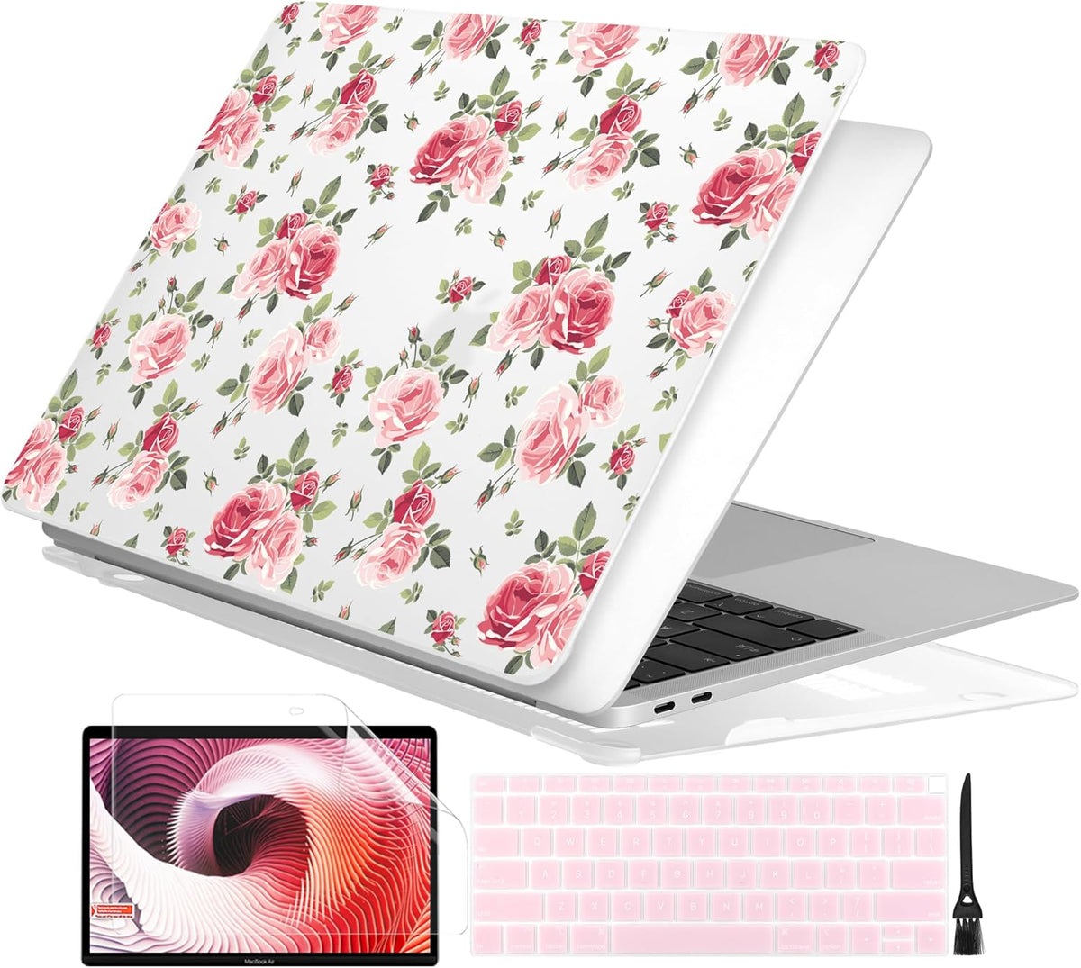 Batianda Case for M1 MacBook Air 13 Inch Model A2337 A2179 A1932 2021 2020 2019 Release,Lovely Floral Design Matte Hard Shell with Keyboard Cover & Screen Protector, Roses