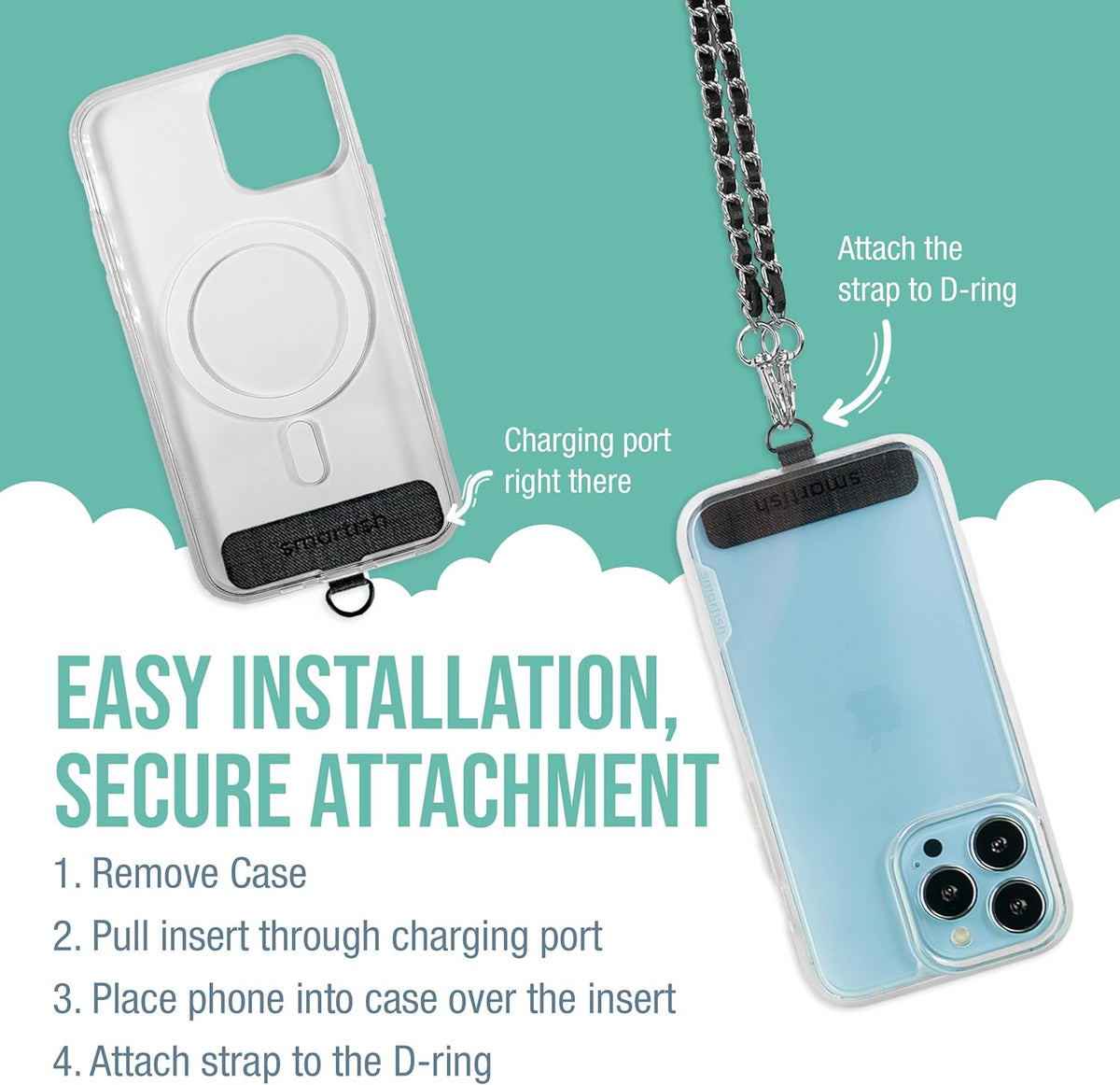 Smartish Phone Lanyard - Case Clinger - Universal iPhone Holder w/Detachable Crossbody Shoulder Neck Strap - Braided Silver Chain