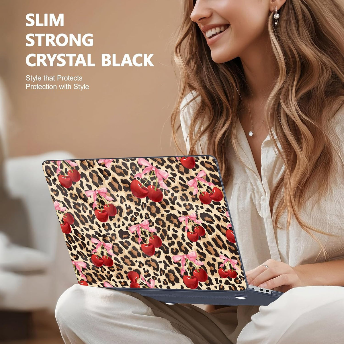 May Chen Case for MacBook Pro 13 inch M2 2023,2022,2021,2020 A2338 M1 A2251 A2289, Plastic Hard Shell Case for MacBook Pro 13" with Touch Bar Fits Touch ID, Cherry & Cheetah