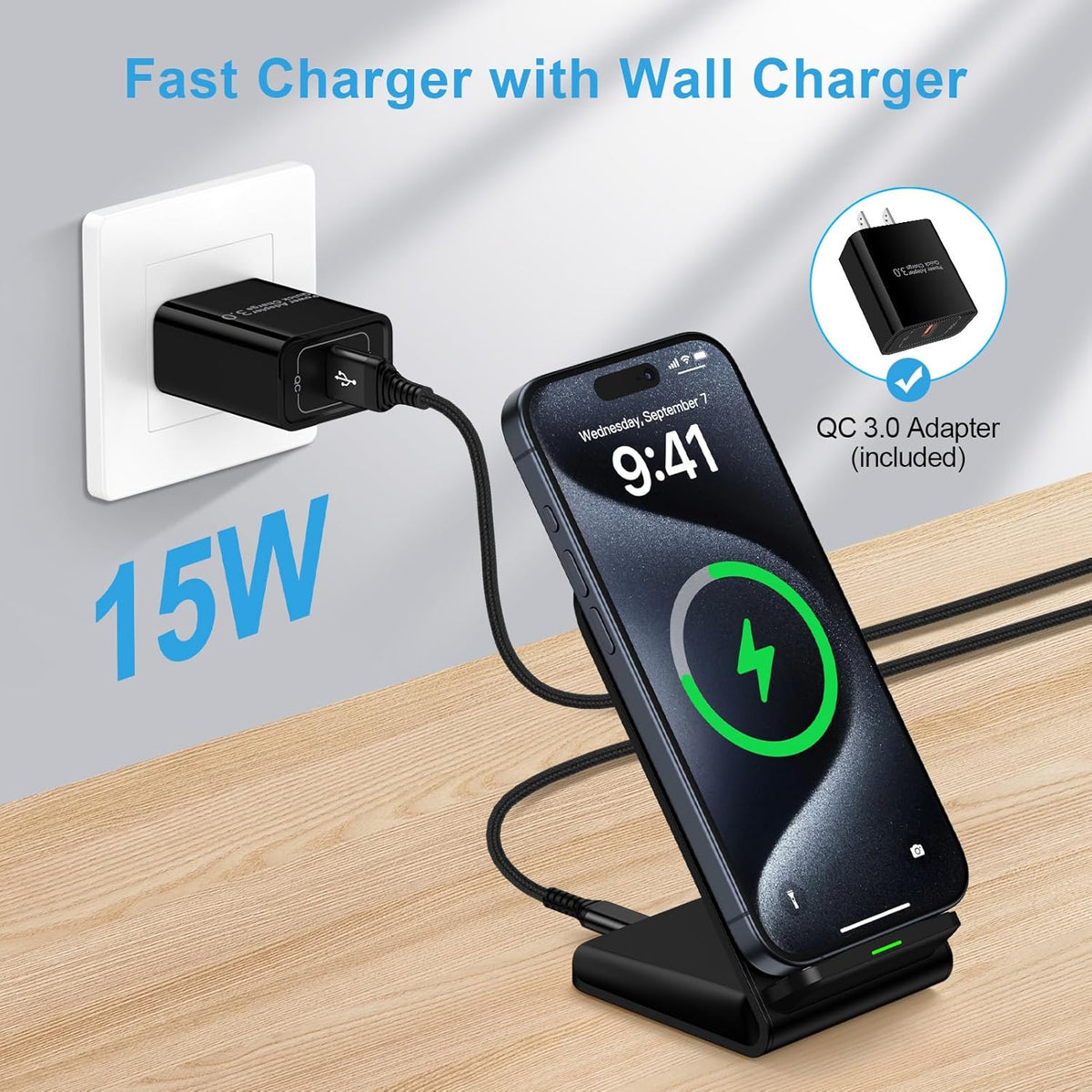 Pixel 9 10 Wireless Charger 15W Fast Charging for Google Pixel 10 9A 9 Pro XL Fold 8A 8 Pro 7A 7 6 Pro,Android Wireless Phone Charging Stand & QC Charger for Samsung Galaxy Z Fold Flip 6 S25 S24 S23